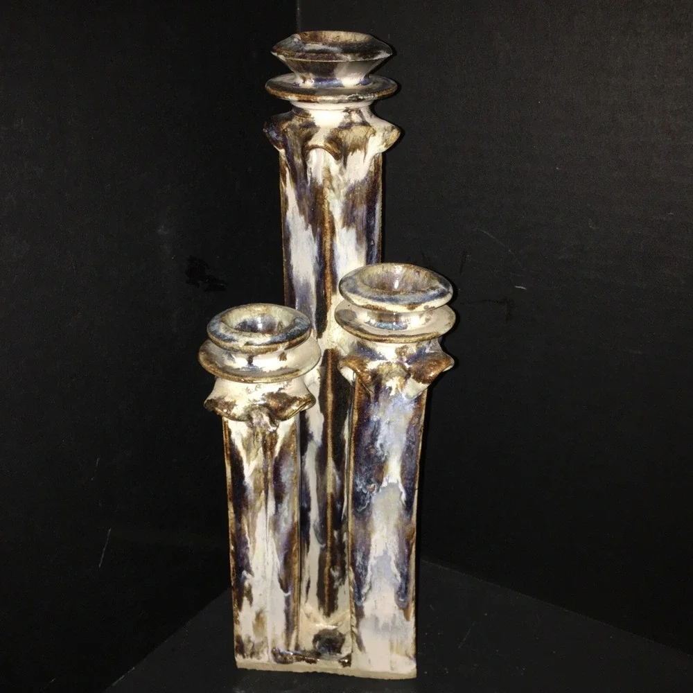 Ceramic Studio Art  Pottery Candle Holder Candlesticks Drip Glaze